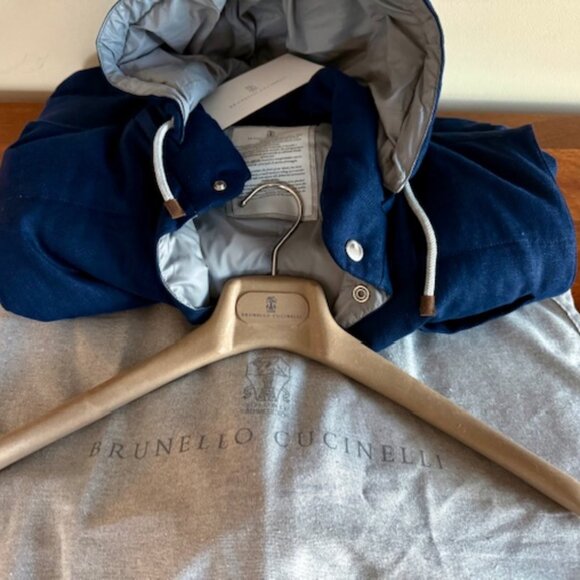 BRUNELLO CUCINELLI LUX Down Padded Vest, Navy,Linen Silk Wool,Hood, M, RT$3200 - Picture 3 of 15